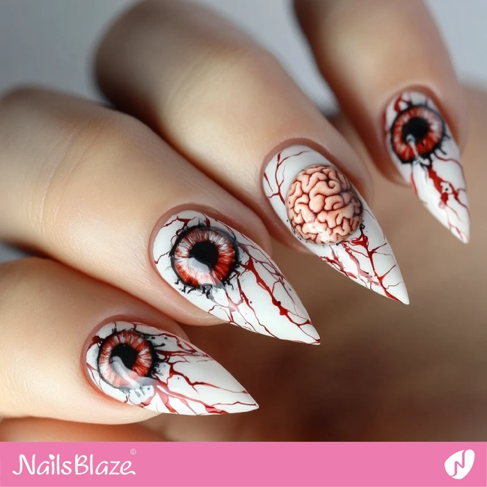 Eyeball and Brain Nails Design | Halloween Eyeball Nails - NB5870