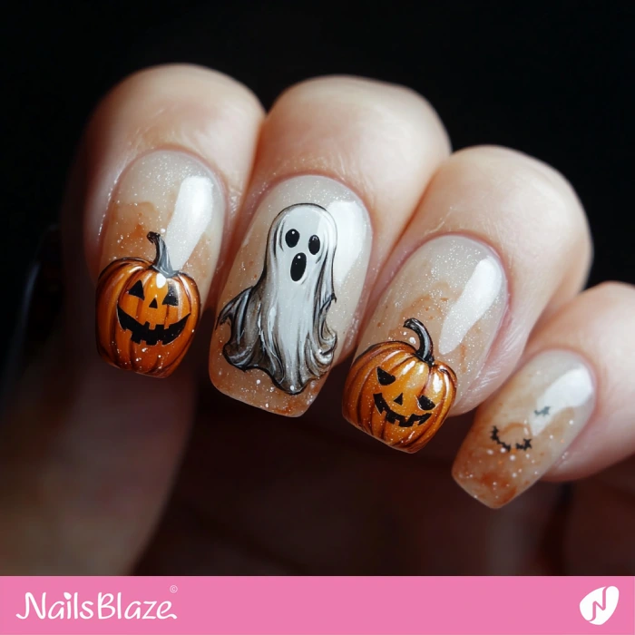 Ghost and Pumpkin Nails Design | Halloween Ghost Nails - NB5932