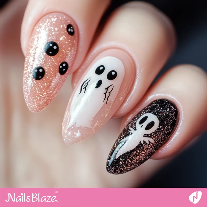 Embellished Ghost Nails | Halloween Ghost Nails - NB5941