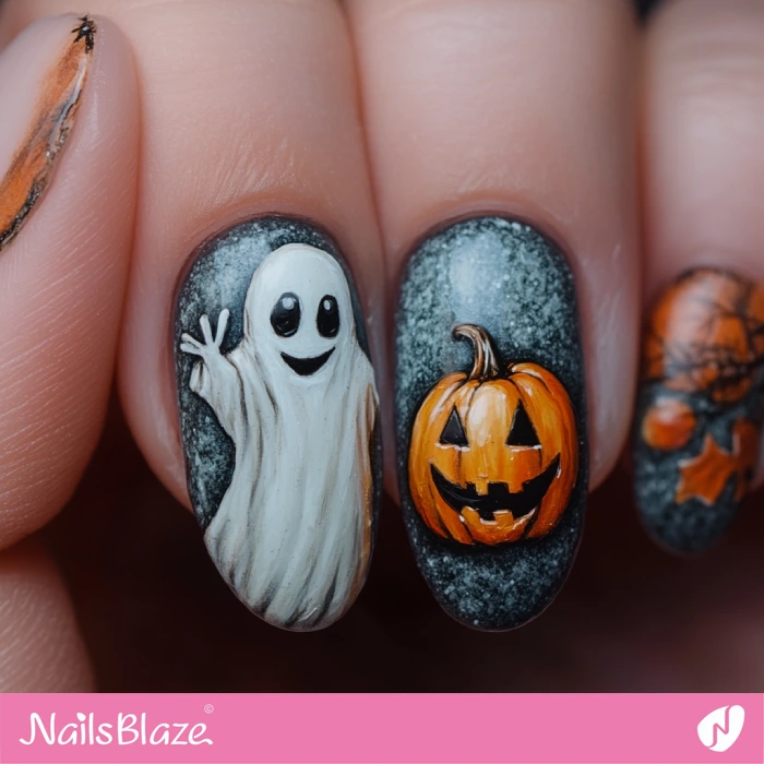 Happy Ghost Nail Design | Halloween Ghost Nails - NB5944