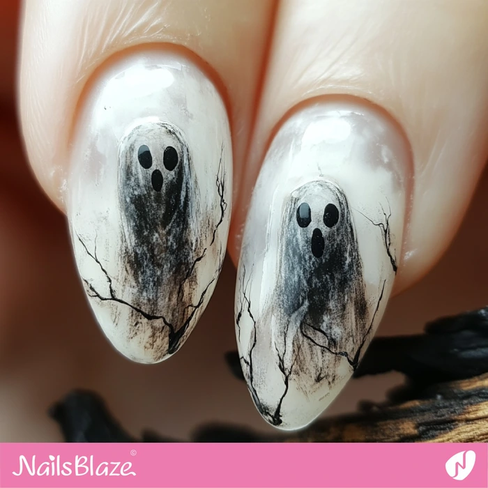 Charcoal Theme Ghost Nails | Halloween Ghost Nails - NB5945