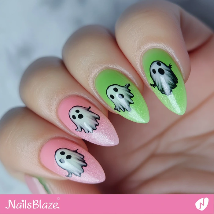 Easy to Do Ghost Nails for Kids | Halloween Ghost Nails - NB5946