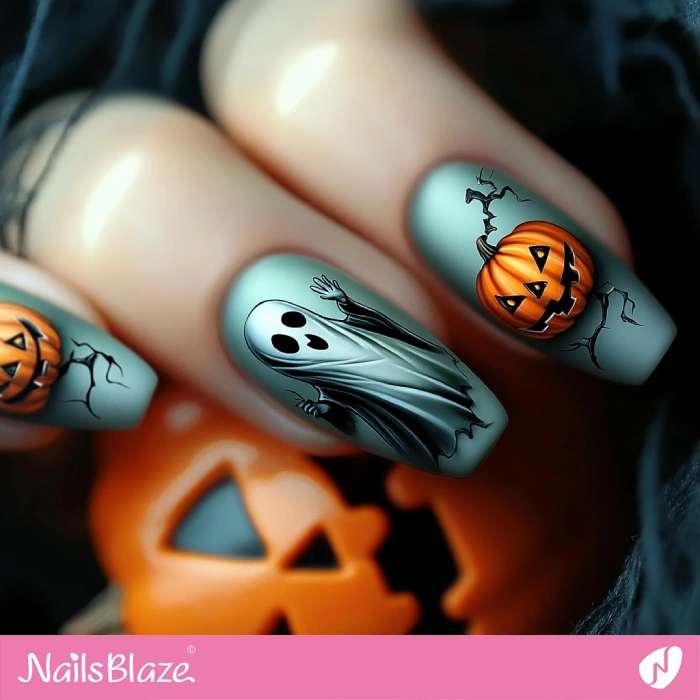 Halloween Ghost and Pumpkin Nails | Halloween Ghost Nails - NB5947