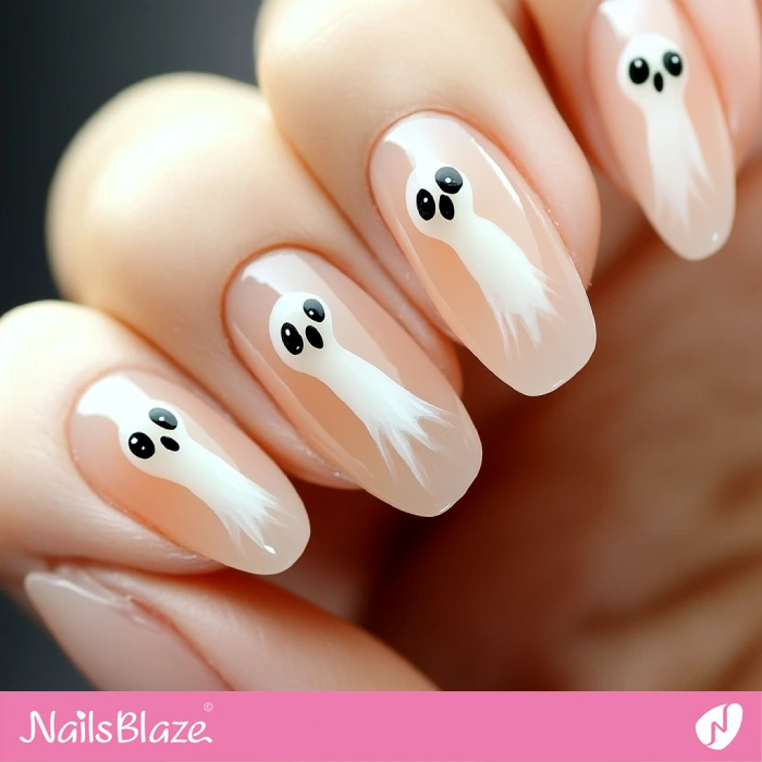 Ghost Design for Nude Nails | Halloween Ghost Nails - NB5949