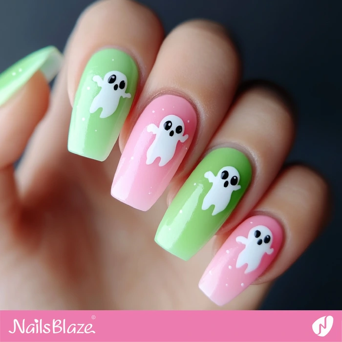 Cute and Simple Ghost Nails | Halloween Ghost Nails - NB5933