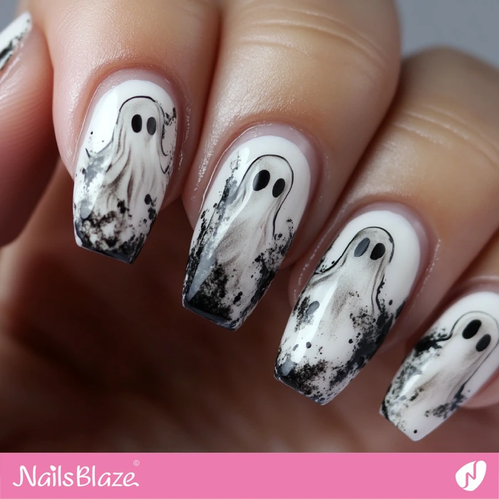 Smokey Theme Ghost Nails | Halloween Ghost Nails - NB5951