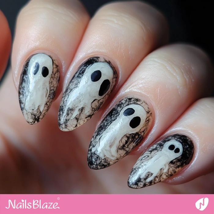 Simple Smokey Ghost Nails Design | Halloween Ghost Nails - NB5954