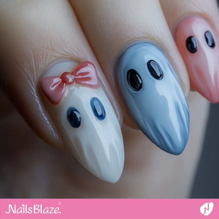 Adorable Ghosts on Nails | Halloween Ghost Nails - NB5956