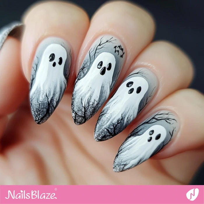 Ghost among Trees Nails Design | Halloween Ghost Nails - NB5957