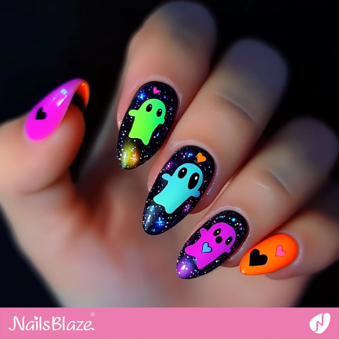 Sweet Neon Ghosts Nails Design | Halloween Ghost Nails - NB5959