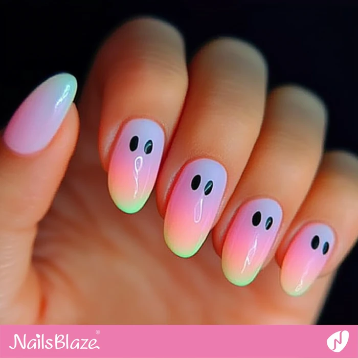 Simple Pink Ghost Nails | Halloween Ghost Nails - NB5963