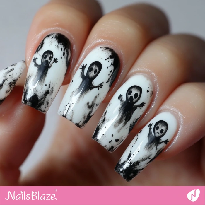 Creepy and Easy to Do Ghost Nails | Halloween Ghost Nails - NB5936