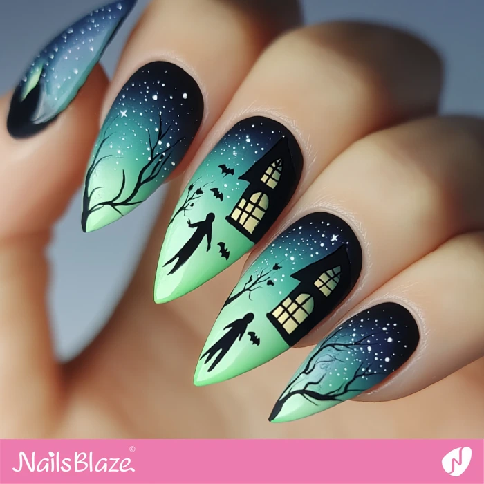 Spook House at the Night Nails Design | Halloween Haunted House Nails - NB5968