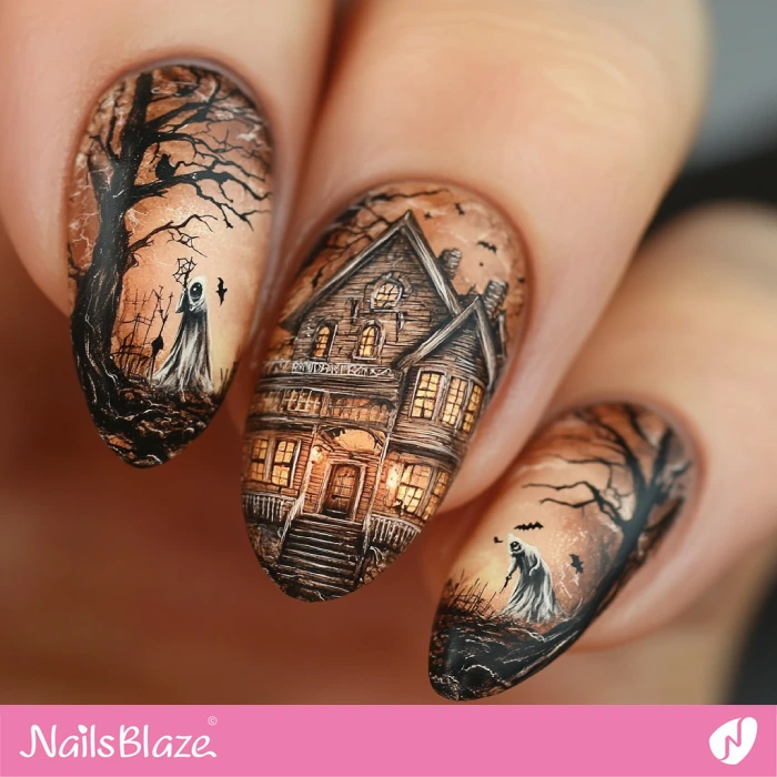 Vintage Haunted House Nails | Halloween Haunted House Nails - NB5970