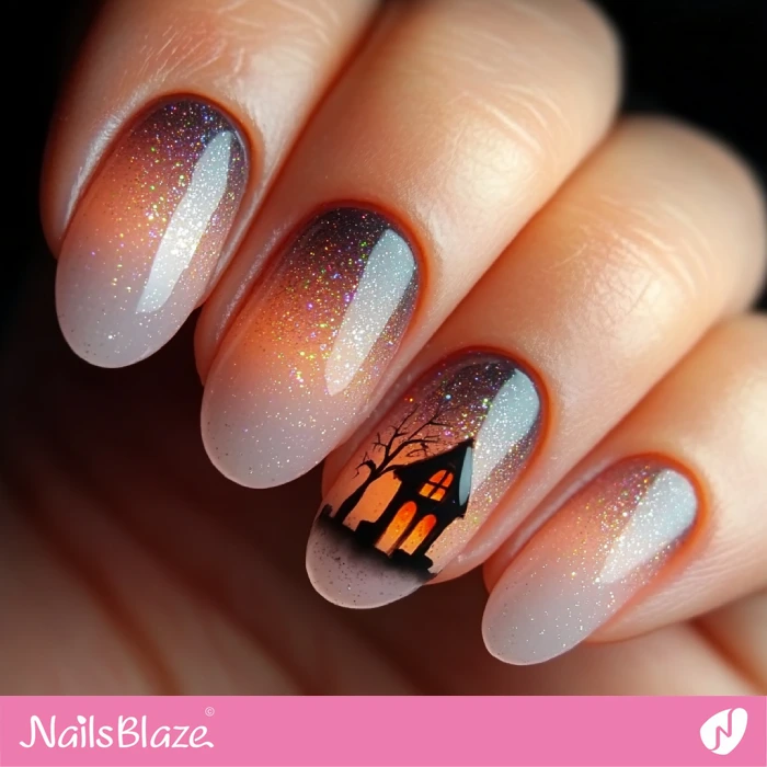 Haunted House Accent for Gradient Nails | Halloween Haunted House Nails - NB5973