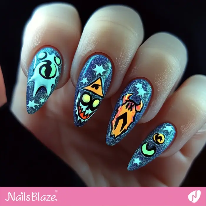 Halloween Monster Nails Glitter Design| Halloween Monster Nails - NB5811