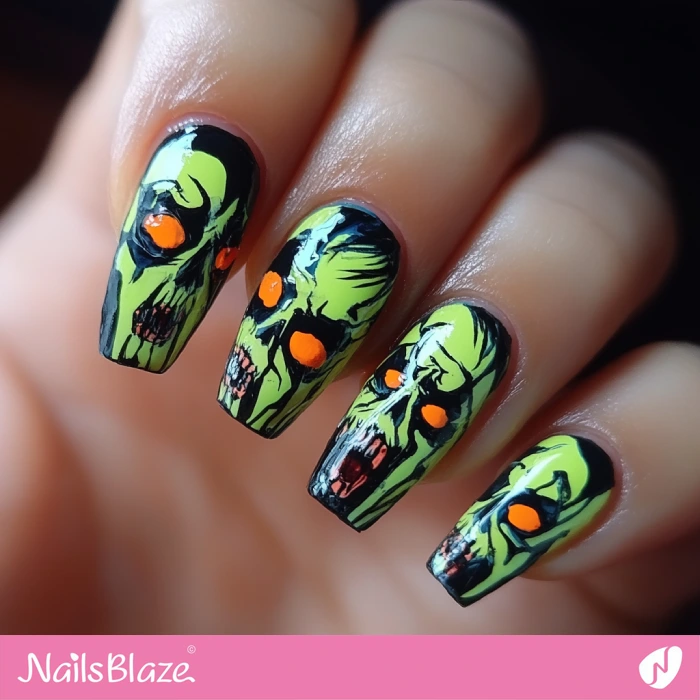 Green Monster Nails for Halloween | Halloween Monster Nails - NB5814