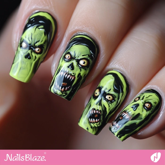 Frankenstein Monster-inspired Nails Design | Halloween Monster Nails - NB5815