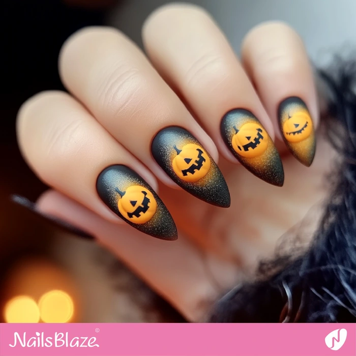 Dark Nails Pumpkin Design for Halloween | Halloween Pumpkin Nails - NB5833