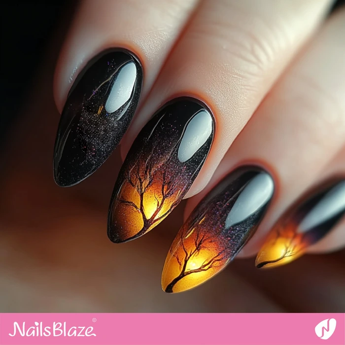 Nails with Scary Tree at the Night Design | Halloween Scary Tree Nails - NB5909