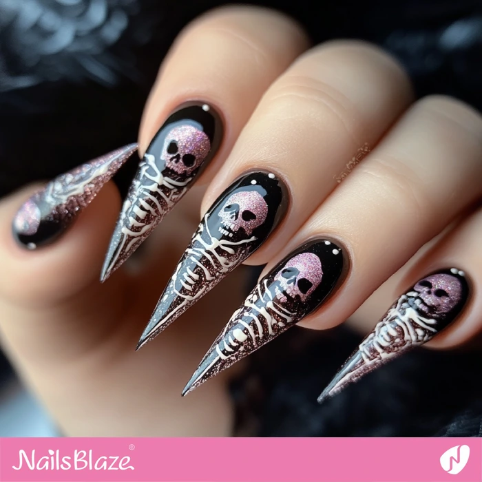 X-long Skeleton Nails Design | Halloween Skeleton Nails - NB5841