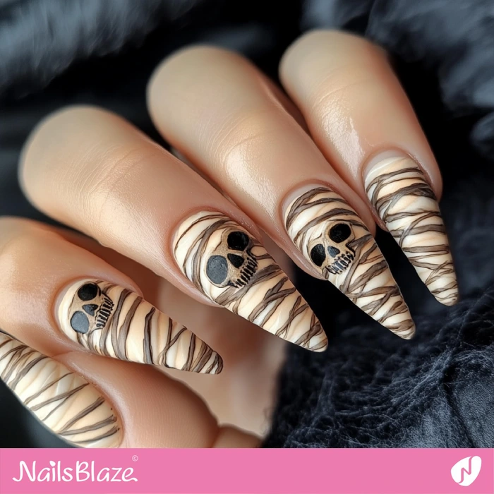 Mummy Skull X-long Nails | Halloween Skeleton Nails - NB5844