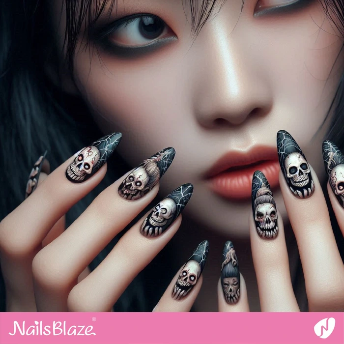 Matte Nails Skeleton Design | Halloween Skeleton Nails - NB5845