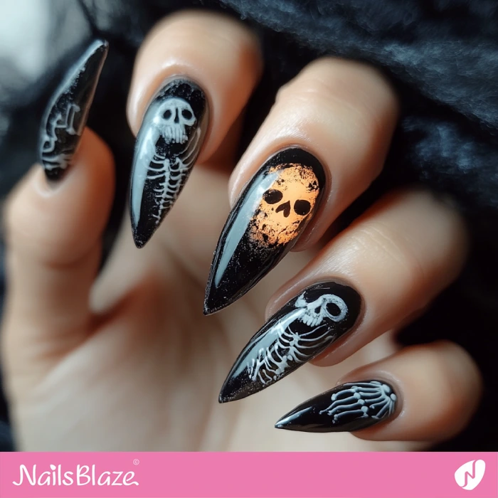 Dark Skeleton Nails Design | Halloween Skeleton Nails - NB5848