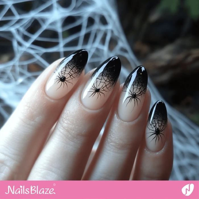 French Manicure Spider Web Design | Halloween Spider Nails - NB5849