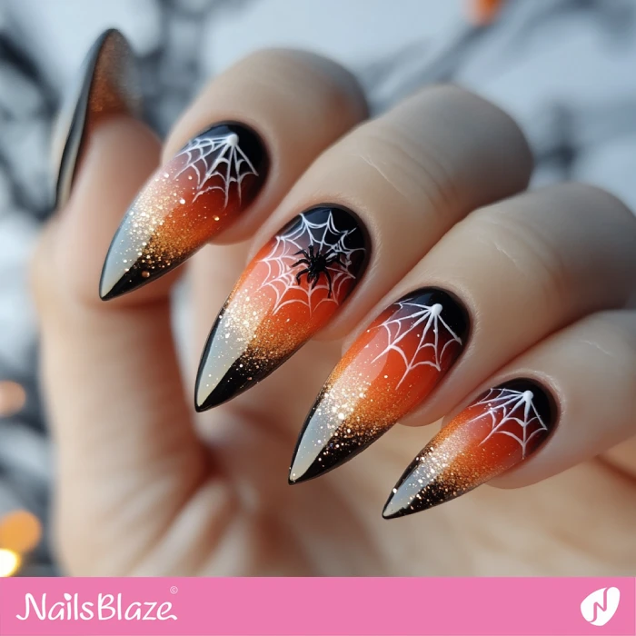 Ombre Glitter Nails Spider Design | Halloween Spider Nails - NB5850