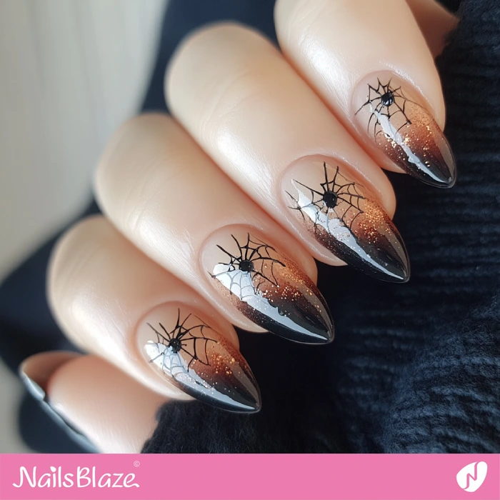 Brown Ombre Nails Design with Spider | Halloween Spider Nails - NB5852