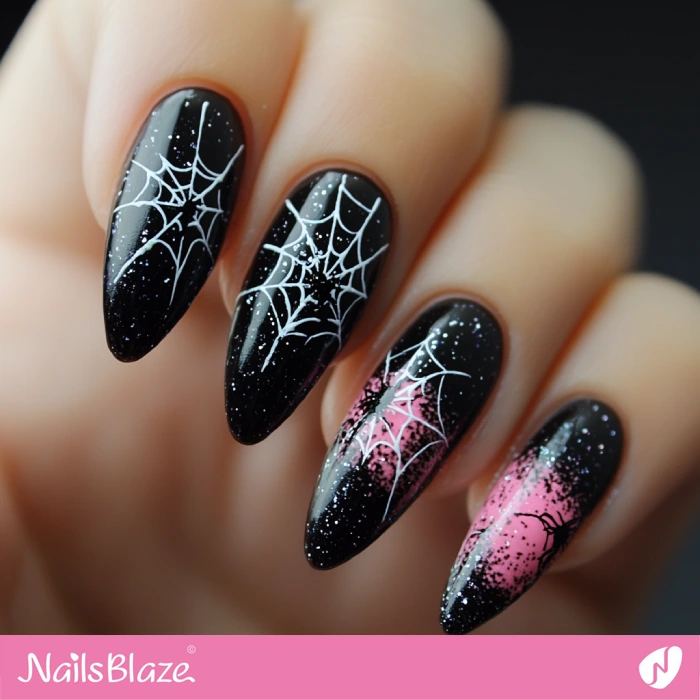 Almond Spider Web Nails Design | Halloween Spider Nails - NB5855