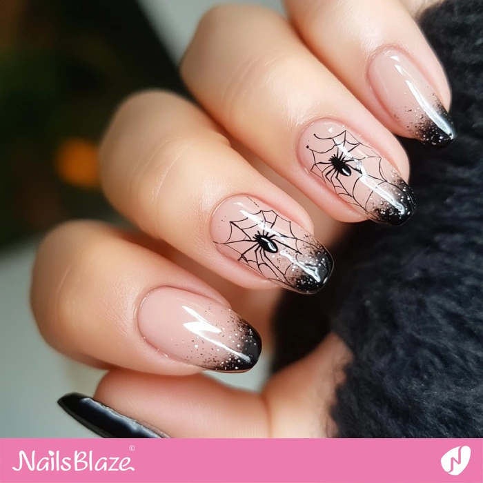 French Manicure Spider Design | Halloween Spider Nails - NB5857