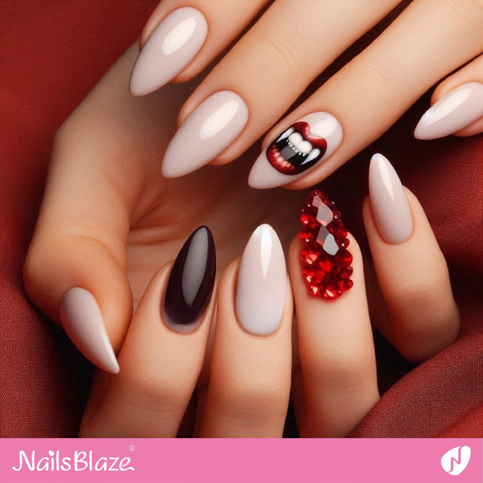 Vampire Fangs Nails Crystal Design | Halloween Vampire Nails - NB5988