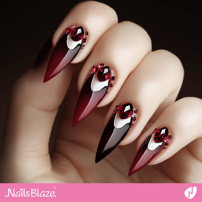 Rhinestone and Crystal Design Vampire Nails | Halloween Vampire Nails - NB5999