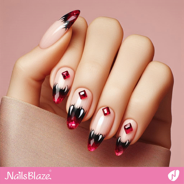 Luxury Vampire Fangs Nails Design | Halloween Vampire Nails - NB6019