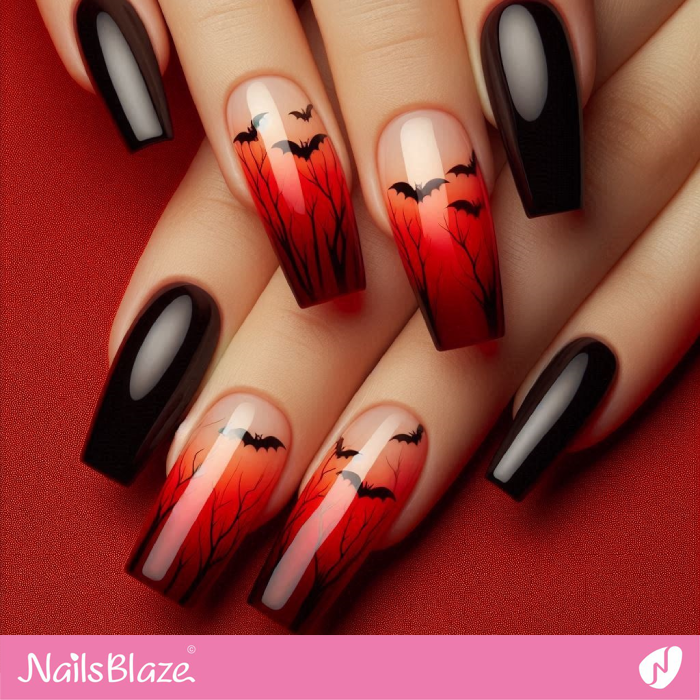 Bat Design Vampire Nails | Halloween Vampire Nails - NB5992