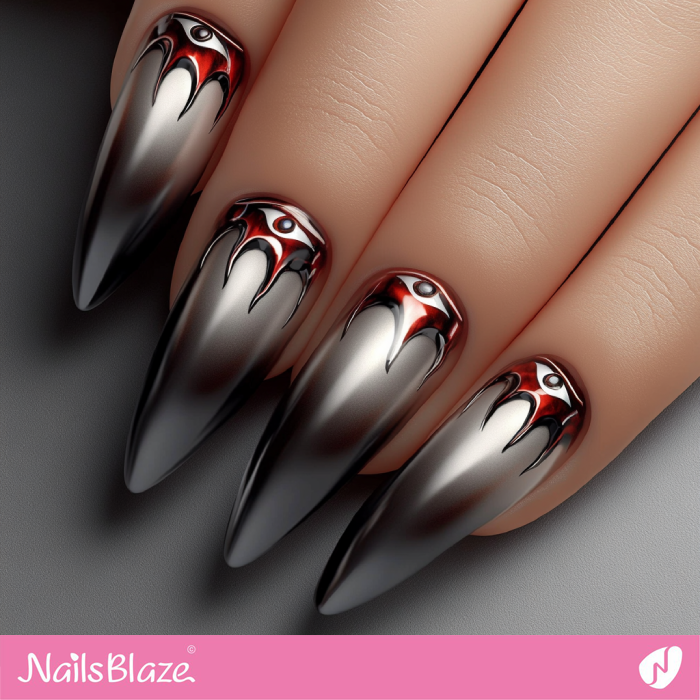 Silver Vampire Nails Design | Halloween Vampire Nails - NB5993