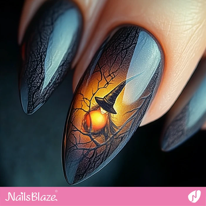 Witch with Magic Ball Nail Design | Halloween Witch Nails - NB5919