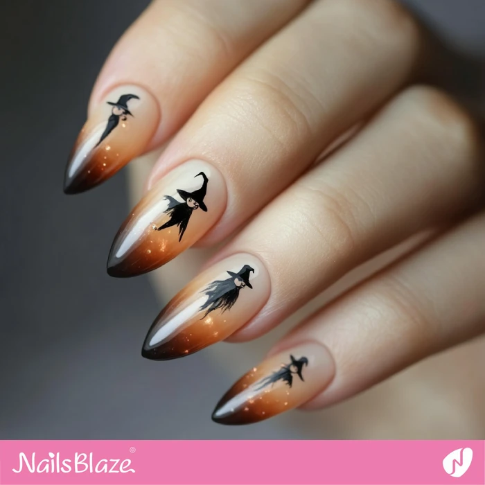 Easy Witch Design for Ombre Nails | Halloween Witch Nails - NB5921