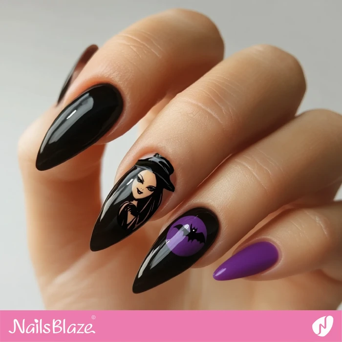 Black and Purple Witch Nails | Halloween Witch Nails - NB5923