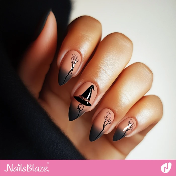 Witch Hat Design for Ombre Nails | Halloween Witch Nails - NB5924