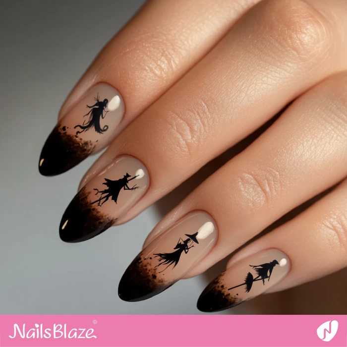 French Manicure Witch Design | Halloween Witch Nails - NB5927