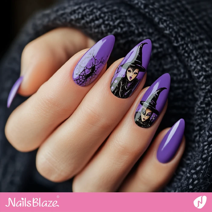 Halloween Witch Purple Nails Design | Halloween Witch Nails - NB5928