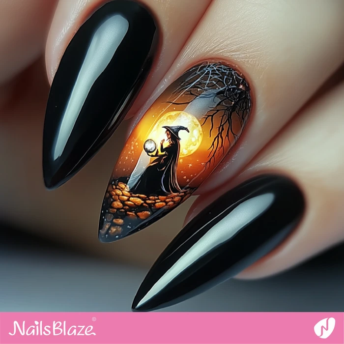 Witch Accent for Black Nails | Halloween Witch Nails - NB5929