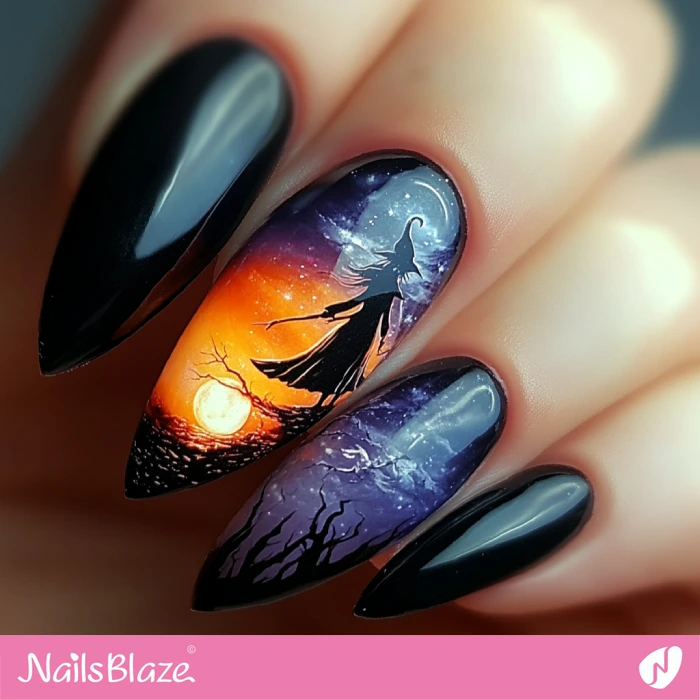 Mysterious Night of a Witch Nails Design | Halloween Witch Nails - NB5930