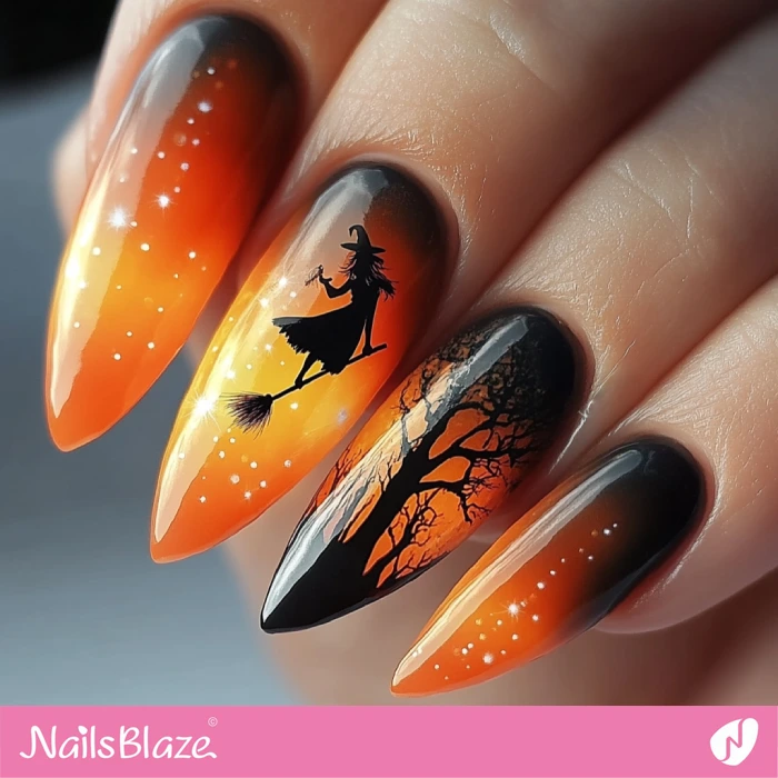 Witchy Orange Nails | Halloween Witch Nails - NB5912