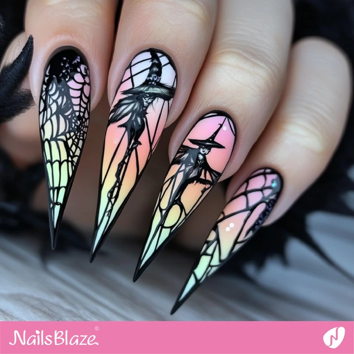 Spider and Witch Stiletto Nails | Halloween Witch Nails - NB5913