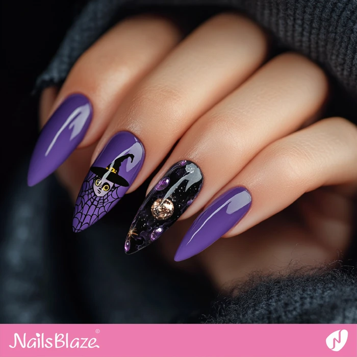 Purple Nails Witch Design | Halloween Witch Nails - NB5918