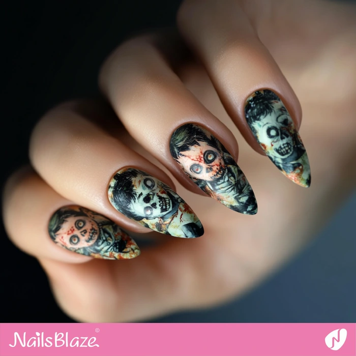 Zombie Boy Nails Design | Halloween Zombie Nails - NB5858